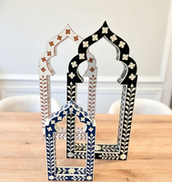 Décoration de table artisanale en bois avec incrustation de résine, motif arche arabe, mini-Mihrab, ornement islamique pour la maison, idéal pour le Ramadan et l'Aïd.