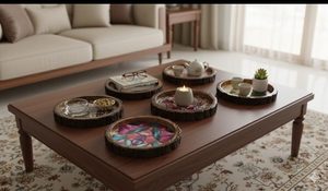 Handicraft Wooden Serving Tray Classic Decorative Utility for Dining Table Counter <b>Display</b> Household Organizer Storage Tray - Product Image 2