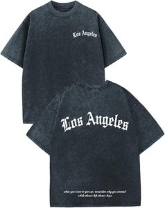 T-shirts graphiques streetwear Los Angeles pour hommes, coupe oversize, vintage, effet délavé, amples, en coton - Product Image 1