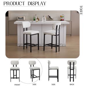 Set di 2 Sgabelli da Bar Moderni Imbottiti in Tessuto, Altezza 26 Pollici, Sedie per Isola Cucina con Gambe in Metallo Nero - Product Image 4