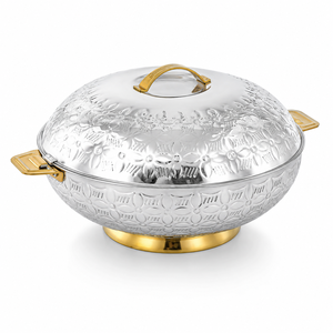 Casserole isotherme à double paroi en acier inoxydable de qualité supérieure avec poignées dorées, bol de service gaufré de qualité alimentaire pour la maison - Product Image 1