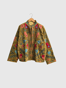Plus Size Women'<b>s</b> Floral Embroidered Cotton Jacket Mandarin Collar Full Sleeve Autumn Wear Hand Embroidery Zipper Closure - Product Image 3