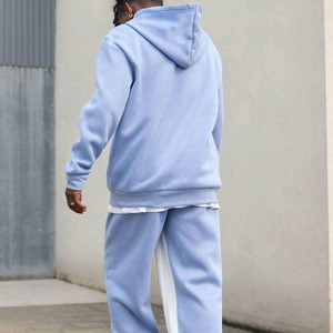Conjunto Deportivo Ekin Impex Oversized Color Block Térmico 100% Algodón para Hombre, Sudadera con Capucha y Paneles en Contraste Azul Cielo y Blanco, Estilo Holgado - Product Image 2