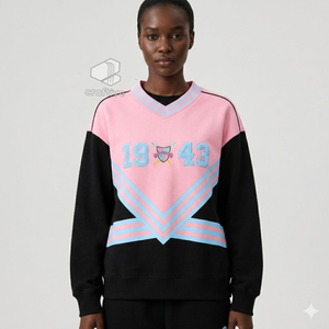 Sweat-shirt à col rond en molleton de coton rose et bleu clair brodé pour femme Gamma Phi Delta, vêtements de sororité - Product Image 5