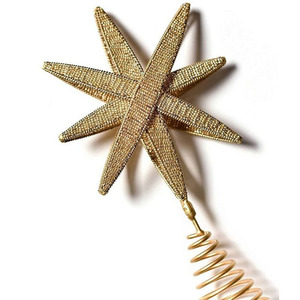 Gold Beaded Star <b>Tree</b> <b>Topper</b> Featuring Layered Multi-Point Design And Spiral Coil Base For Festive Holiday <b>Tree</b> Decoration - Product Image 2