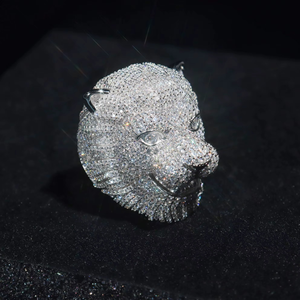 3D Lion Head <b>Ring</b> <b>925</b> Sterling <b>Silver</b> Gold Plated D-VVS Moissanite Diamond Iced Out Hip Hop Jewelry for Rappers Men - Product Image 1
