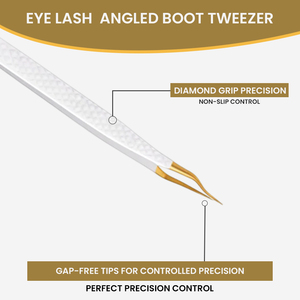 แหนบต่อขนตาสีขาวด้าน ปลายสีทอง ชุดแหนบสแตนเลส ด้ามจับเพชร สำหรับต่อขนตาวอลลุ่ม โดย Bahasa Pro - Product Image 5