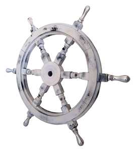 Volant de bateau en bois blanc avec poignées en aluminium, décoration murale nautique, volant marin côtier, décoration murale pour la maison, la maison de plage - Product Image 4