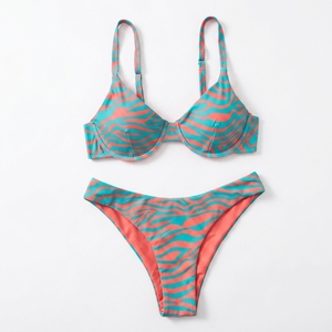 2025 Fashion Push up <b>Thongs</b> Leopard Animal Print Orange Bright 2 Piece Bikini Summer <b>Beach</b> Swimsuit Eco-Friendly - Product Image 2