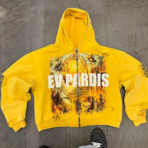Sudadera con Capucha Amarilla Desgastada, de Forro Polar Sólido, de Algodón Grueso para Invierno, Corte Regular, Estilo Urbano, Chaqueta Casual de Moda - Product Image 1