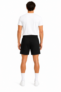Men's Premium Black Performance Knit <b>Shorts</b> with <b>Zipper</b> Pockets Adjustable Drawstring Waist Soft Stretch Fabric Relaxed Fit - Product Image 3