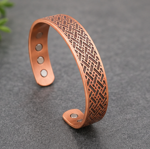 Heavy Gauge Intersecting Lattice Engraved Magnetic Copper Kada With Embossed Design Luxury Metal Jewelry - Product Image 5