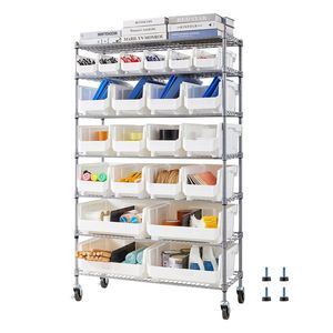 Sistema di Organizzazione a 22 Scomparti, Scaffalatura in Acciaio a 7 Ripiani con Ruote, Organizzatore Mobile per Attrezzi da Garage - Product Image 1