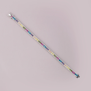 Women's Rhodium Plated Alloy <b>Bracelet</b> With Princess Cut <b>Crystal</b> Rhinestones Channel Set Geometric Design Party Jewelry - Product Image 1