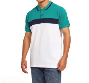 Polo pour homme à blocs de couleur, manches courtes, en coton Oxford respirant, coupe décontractée, blanc, turquoise, bleu marine - Product Image 1