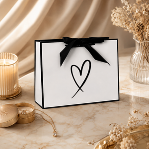 Bolsa de Compras de Papel Blanco de Lujo Personalizada con Lazo Negro y Diseño de Corazón, Bolsa de Regalo para Boutique - Product Image 6