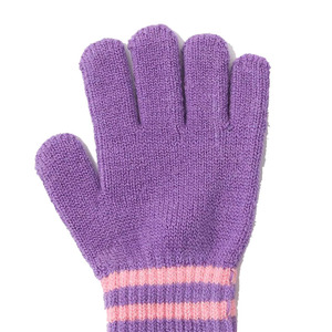 Purple Striped Full <b>Finger</b> <b>Gloves</b> With Pink Trim Warmth Winter Daily Use Acrylic Cotton Material Wrist Length - Product Image 4