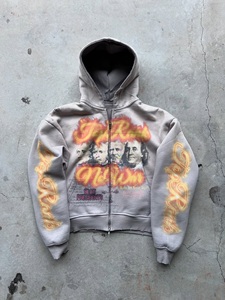 Custom DTG Printed Full Zip Hoodie Men <b>Oversized</b> <b>Vintage</b> Graphic Streetwear Hooded <b>Sweatshirt</b> Private Label OEM Wholesale - Product Image 4