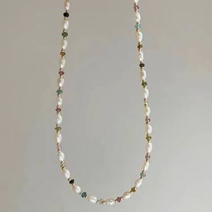 Collier Wenchi vintage de haute qualité en perles d'eau douce naturelles et tourmaline, couleur bonbon luxueuse, été coloré, Chine - Product Image 3