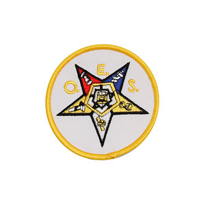 Masonic Order of the Eastern Star (OES) Embroidered Patch with White Background and <b>Gold</b> Border Iron-On for Hats & Apparel - Product Image 1