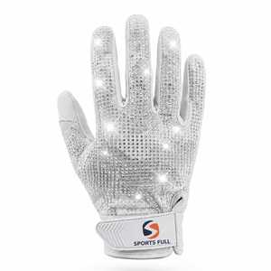 <b>Silver</b> Rhinestone Embellished Wrist Length Cotton <b>Gloves</b> Plain Style For Party Wear Four Seasons Use American football receiver - Product Image 1