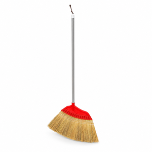 Balai à herbe écologique à manche en bois, en matériau végétal naturel, tête rouge, poils moyens, outil de nettoyage de sol durable pour usage domestique - Product Image 3