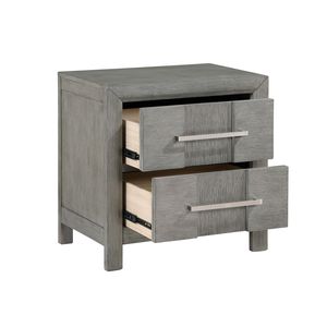 Comodino moderno in legno grigio a 2 cassetti con maniglie in metallo argentato - Product Image 2