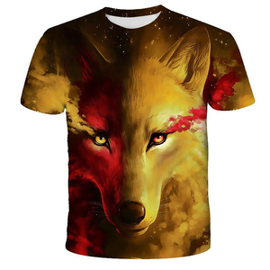 <b>Men's</b> Wolf Face Print T-Shirt Short Sleeve O-Neck Casual Regular Fit Knitted Polyester <b>Animal</b> Pattern Design - Product Image 6