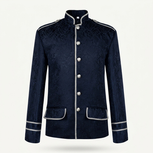 Chaquetas de Montar Azul Marino con Cuello Alto y Trenzado Plateado Estilo Victoriano, Costuras Precisas, Servicio OEM ODM, Chaquetas para Desfiles de Bandas - Product Image 2
