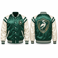 Veste de baseball personnalisée en satin, coupe décontractée, poignets rayés, construction légère, tissu polyester, broderie hiver universitaire de haute qualité