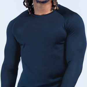 Men's <b>Black</b> <b>Long</b> Sleeve Compression Shirt Solid Color Quick Dry Knitted Sporty Casual Fit Full Sleeve O-Neck <b>Top</b> - Product Image 5