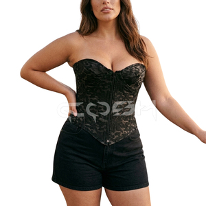 Corset bustier en organza noir brodé de qualité supérieure avec fermeture éclair avant – Fabricant de corsets de mariée et de soirée à baleines en acier - Product Image 2