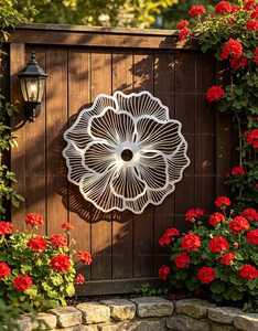 <b>Large</b> Silver Poppy Flower Metal <b>Wall</b> Art Cutout Botanical Sculpture for Garden Patio Outdoor Living Room <b>Decoration</b> - Product Image 2