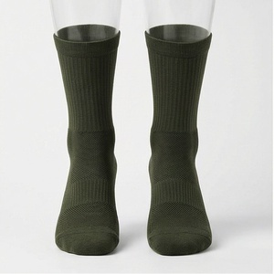 Crew <b>Socks</b> Solid Olive Green Knitted Breathable Polyester Spandex <b>Running</b> Athletic Summer Adults Standard Thickness - Product Image 1