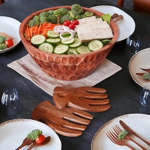 Juego de ensaladera de madera de mango con tenedor para servir con acabado natural, ideal para refrigerios, frutas secas, encimera de cocina y regalos de decoración para el hogar. - Product Image 1