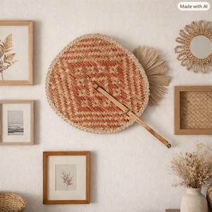 Éventail traditionnel personnalisé en bois de bambou, design moderne, artisanat décoratif pour la maison, motif orange, à suspendre au mur, Diwali - Product Image 2