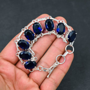 Pulsera de Tenis de Lujo con Topacio Azul de Londres, Plata de Ley 925, Hecha a Mano, Certificada por GIA, Brillante, Regalo de Boda y Aniversario para Mujer - Product Image 2