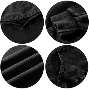 Sweat-shirt à capuche noir de luxe pour homme, en molleton épais, coupe oversize, style vintage, uni, effet délavé minéral - Product Image 5