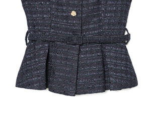 Chaleco de Tweed Azul para Mujer, Nuevo, Elegante, con Cinturón de Hebilla Metálica, Cuello Redondo, Botones, Estilo Casual - Product Image 4