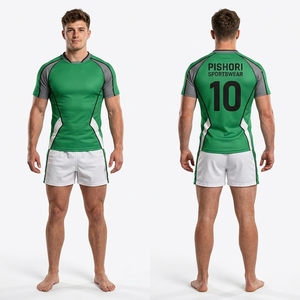 Custom <b>Black</b> Navy Men's <b>Rugby</b> Uniforms Geometric Stripe Jersey <b>Shorts</b> 100% Polyester Sublimation Team Match Kit - Product Image 4