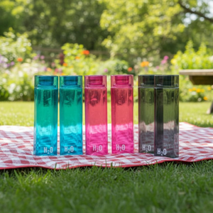ชุดขวดน้ำพลาสติก H2O สีสันสดใส 5 ชิ้น ขวดน้ำทรงเพรียวใส ใช้ซ้ำได้ ปิดสนิท ป้องกันการรั่วซึม เหมาะสำหรับออกกำลังกาย โรงเรียน และการเดินทาง - Product Image 5