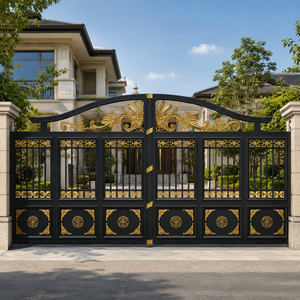 Luxury Black Gold Villa Gate Ornate Arch <b>Sliding</b> Main Entrance Security Gate Decorative Metal Design for Home - Product Image 1