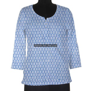 Cotton Hand Block Print <b>Kurti</b> Women Blouse Short <b>Top</b> Designer Casual Shirt Ethnic <b>Top</b> Tunic At Wholesale Price - Product Image 1