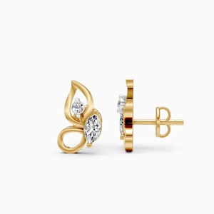 Pendientes de Oro Amarillo con Forma de Mariposa, Corte Marquesa, Engaste de Diamantes, Certificación IGI, Lujo para Uso Diario de Mujer - Product Image 2