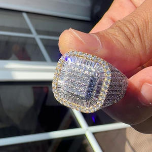 Anillo Champion con Incrustaciones de Moissanita Baguette, Plata de Ley 925, Anillo de Compromiso y Boda, Estilo Hip Hop, Bañado en Rodio, para Hombre - Product Image 5