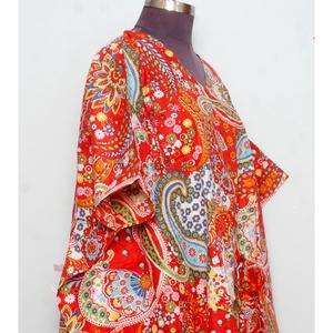 Caftán indio estampado a mano, de algodón orgánico puro, ligero, ropa de dormir corta, estampado floral, ropa de playa, vestido de verano - Product Image 5