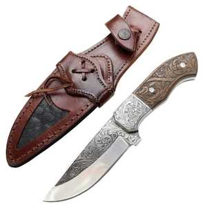 Cuchillo de Caza Personalizado Hecho a Mano con Acero D2, Grabado a Mano, Empuñadura de Madera con Bolster Grabado, Hoja de 6-7.9 Pulgadas, Cuchillo Multiusos para Exteriores - Product Image 1