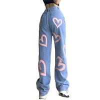 Taille haute jean pantalon grande taille petit ami Denim pantalon coeur imprimé Baggy femmes jean 2023 personnalisé évasé jean vintage pantalon