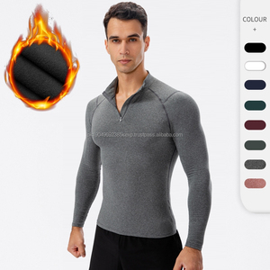 Chaqueta Deportiva de Manga Larga de Terciopelo para Hombre, Alta Elasticidad, Ajuste Ceñido, Cuello Alto, Sudadera con Capucha, para Correr, Entrenamiento, Fitness - Product Image 1