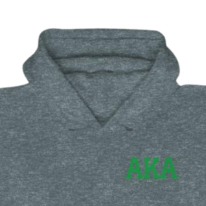 Sudadera con Capucha AKA Crest World Famous, Color Gris Carbón Jaspeado con Bordado Verde, Prenda Griega Personalizada - Product Image 3